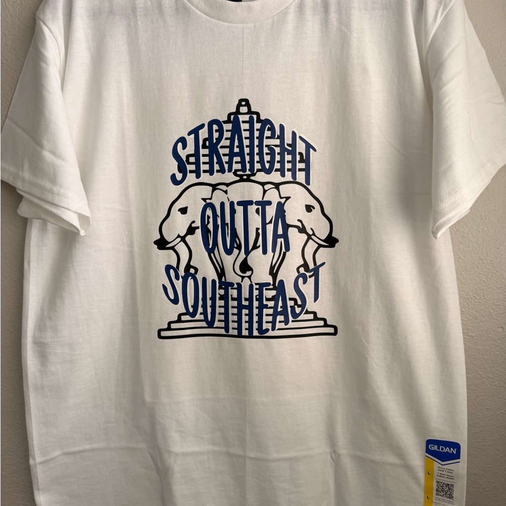 Straight Outta SouthEast 3 Headed Elephants White Graphic T-Shirt